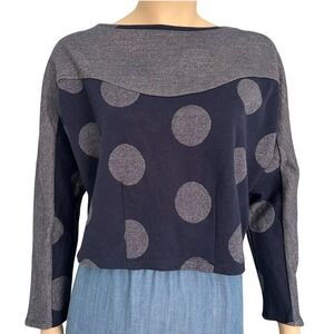 Anthropologie Postmark metallic dot long sleeve crop top navy silver medium